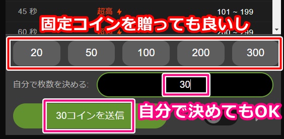 STRIPCHATの遠隔バイブlovenseのコイン送信画面